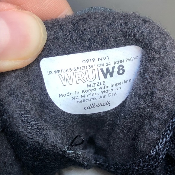 Allbirds Wool Runner-up Mizzles High Top Wool Sneakers Charcoal Black Women’s 8 - Picture 8 of 9